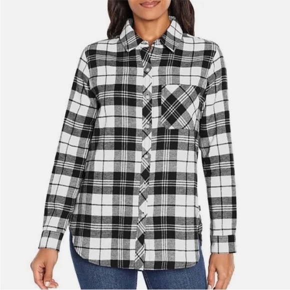 GAP Black & White Billie Plaid Button Down Top small NWT - Picture 1 of 6
